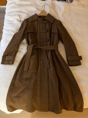 Vintage Brown Wool Belted Pea Coat